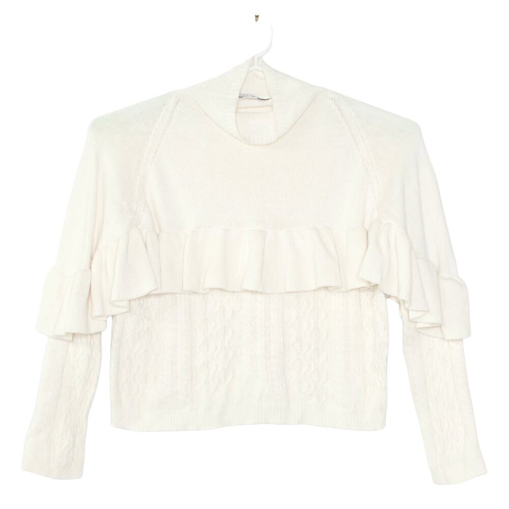 Project Naadam Cropped Ruffle Sweater Cottagecore Romantic Mock Neck Cream M